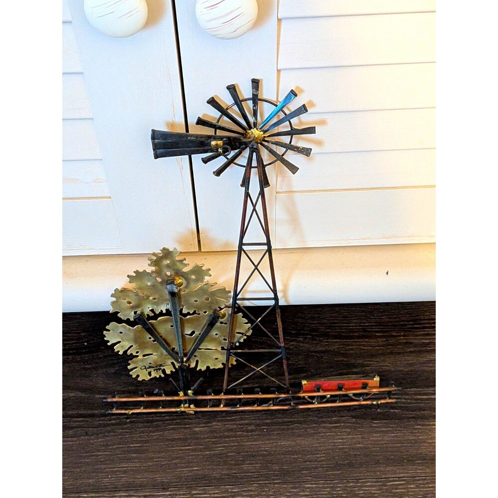 Gullraite 1992 Metal Windmill & Tree Scene Decor on Base